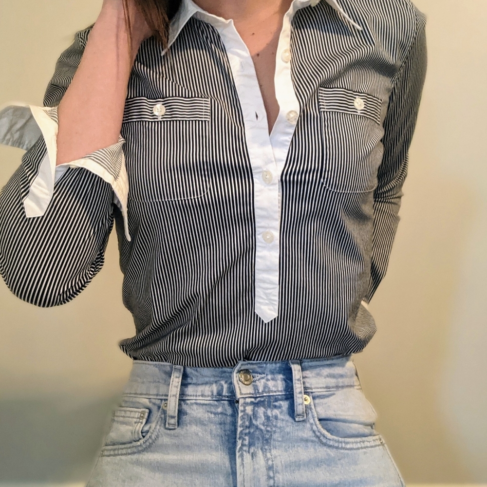 POLO JEANS - Y2K -  Striped Collared Button Up